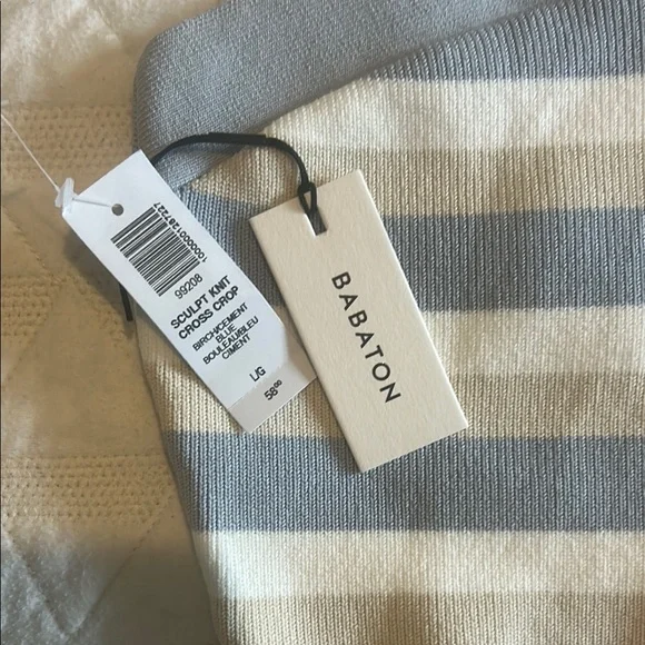 Aritzia Babaton Sculpt Knit Criss Cross Cropped Tank Birch/ Cement Blue NWT - Picture 7 of 11